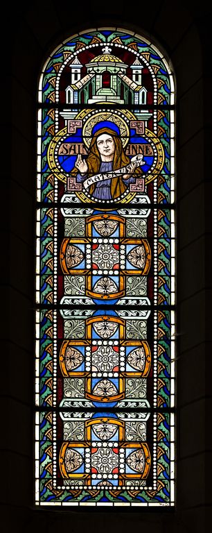 Ensemble de 4 verrières figurées décoratives, de 2 verrières à personnage, d'1 verrière historiée et d'1 verrière décorative - Église paroissiale Saint-Nazaire-et-Saint-Celse, Ruillé-en-Champagne