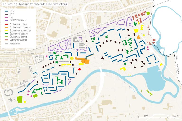 Typologie des édifices, quartier des Sablons.