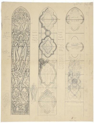 Ensemble de 3 verrières historiées et de 2 verrières décoratives : vie de la Vierge (baie 0 à 4) - Église Notre-Dame-de-l'Assomption, Commer