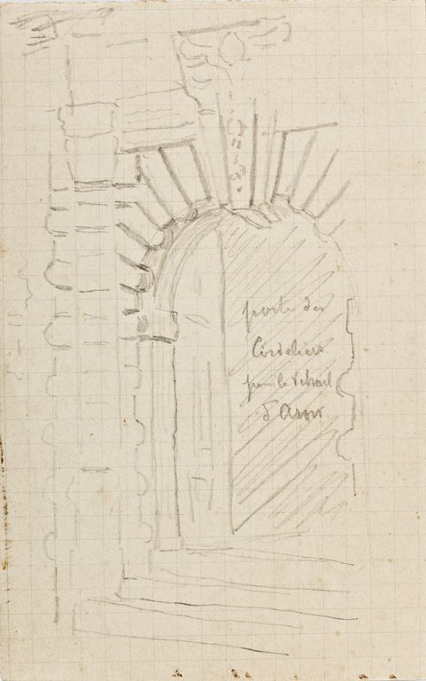 Ensemble de 6 verrières : Monseigneur Grandin devant l'église des Cordeliers à Laval, saint Ortaire prêchant à Aron, éducation de la Vierge, messe de saint Martin, fuite en Égypte, saint Augustin - Église paroissiale Saint-Martin, Aron