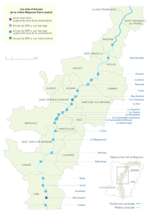 Rivière aménagée la Mayenne, dite la Mayenne canalisée