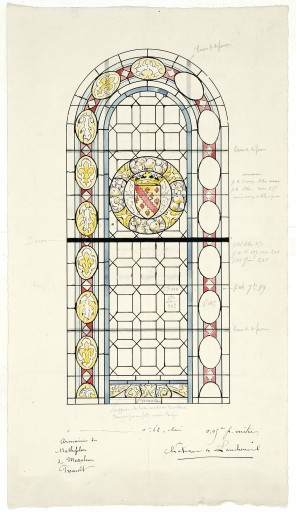 Ensemble de 3 verrières héraldiques (baies 0 à 2) - Château de Lancheneil, Nuillé-sur-Vicoin