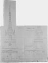 Premier projet de rétablissement de la flèche : élévations ouest et nord de la cathédrale par Amable Macquet, architecte, en septembre 1825.