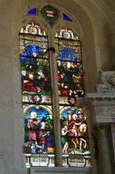 Ensemble de 8 verrières historiées : Passion du Christ, Vie de la Vierge, Prédication de saint Jean-Baptiste