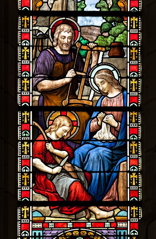 Ensemble de 3 verrières à personnage, de 4 verrières historiées et de 4 verrières décoratives - Église paroissiale Saint-Nazaire-et-Saint-Celse, Ruillé-en-Champagne