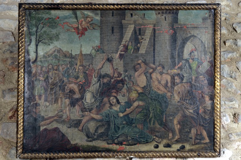 Tableau : la lapidation de saint Étienne - Chapelle Saint-Pierre, Saulges