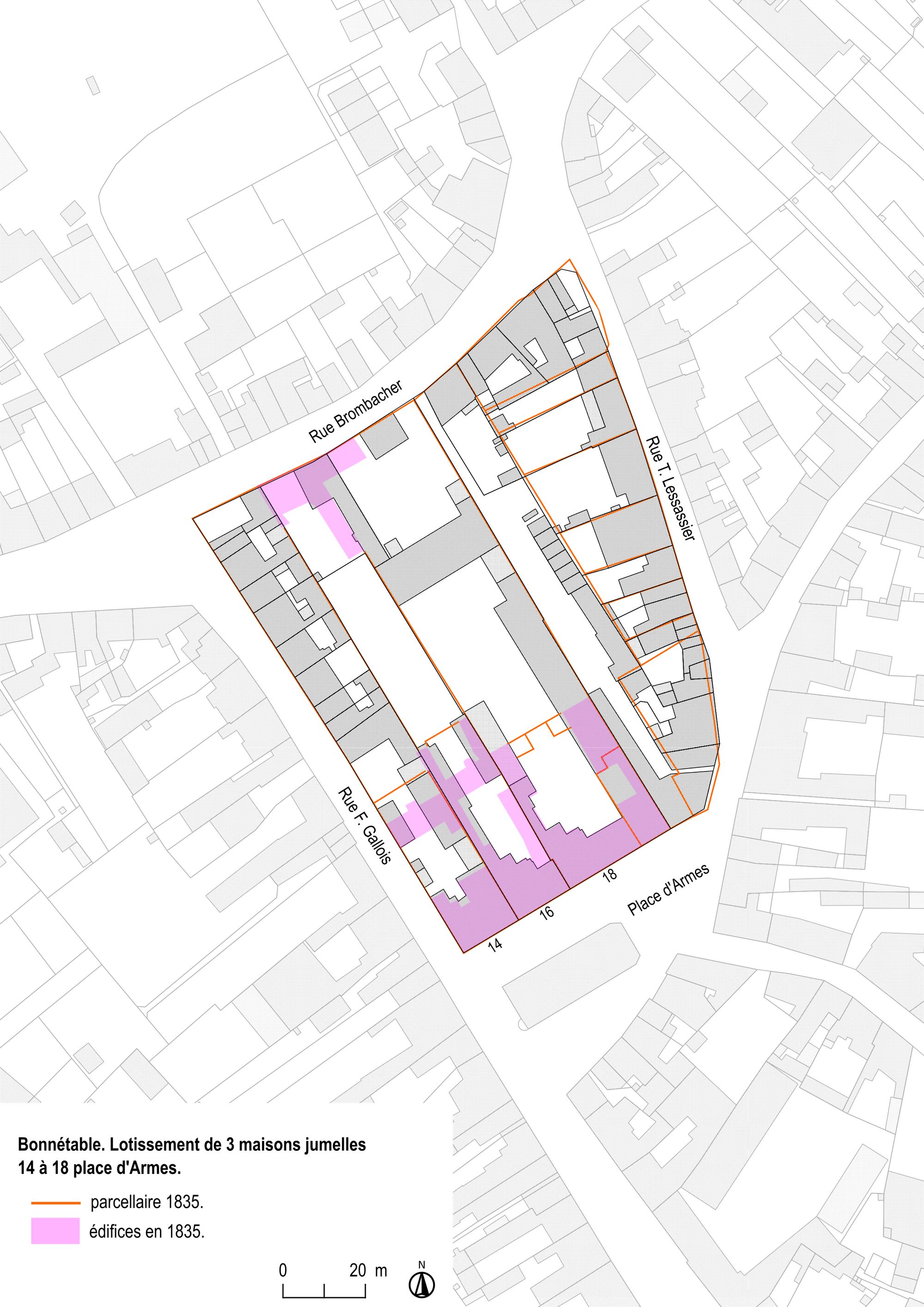 Lotissement de trois maisons jumelles, 14  à 18 place d'Armes à Bonnétable.