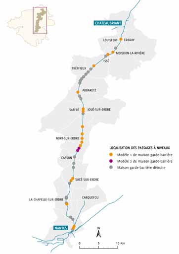 Les passages à niveau et les maisons de garde-barrière sur la ligne ferroviaire Nantes-Châteaubriant