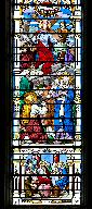 Ensemble de 2 verrières historiées : l'agonie au jardin des oliviers, la Vierge intercédant pour l'Eglise auprès de la Trinité, le portement de croix, l'assomption (baies 3 et 4) - Église paroissiale Saint-Nicolas, Craon