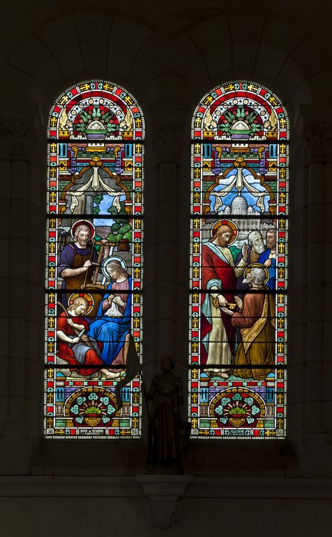 Ensemble de 3 verrières à personnage, de 4 verrières historiées et de 4 verrières décoratives - Église paroissiale Saint-Nazaire-et-Saint-Celse, Ruillé-en-Champagne