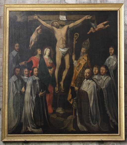 Tableau : Crucifixion avec le curé prévôt et huit chanoines