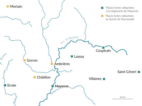 Places fortes dépendant du duché de Normandie à la fin du XIe siècle.