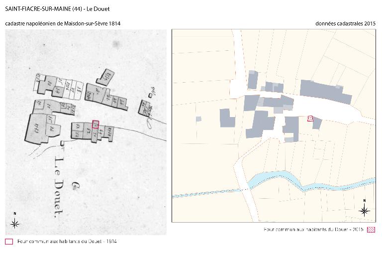 Cartographie de l'implantation du four commun aux habitants du Douet selon les données cadastrales