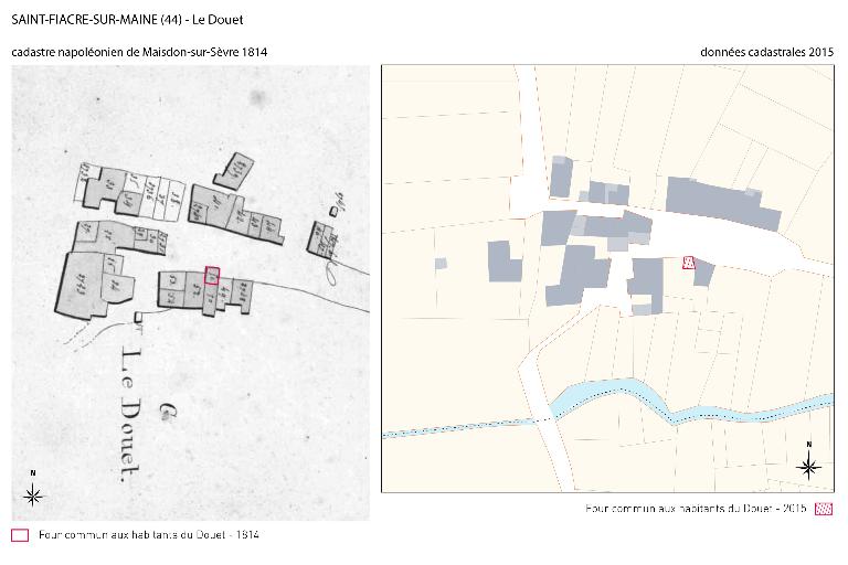 Cartographie de l'implantation du four commun aux habitants du Douet selon les données cadastrales