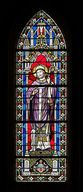 Ensemble de 3 verrières à personnage et de 5 verrières décoratives : saint Pavin, saint Pierre, saint Julien, emblèmes eucharistiques (baies 200 à 202, 100 à 104)