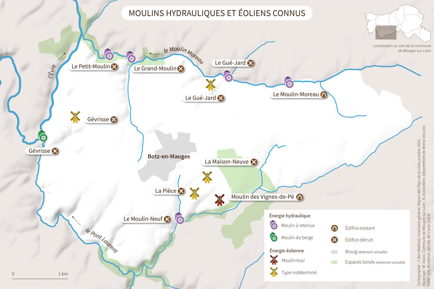 Les moulins de la commune de Botz-en-Mauges