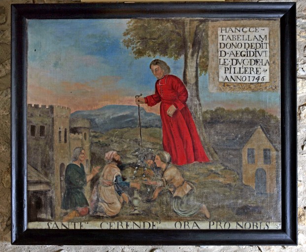 Tableau : saint Cénéré et le miracle de la source (n° 1) - Chapelle Saint-Pierre, Saulges