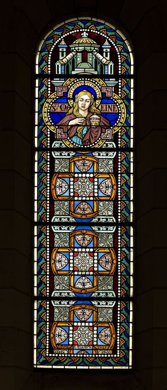 Ensemble de 4 verrières figurées décoratives, de 2 verrières à personnage, d'1 verrière historiée et d'1 verrière décorative - Église paroissiale Saint-Nazaire-et-Saint-Celse, Ruillé-en-Champagne