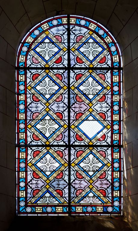 Ensemble de 4 verrières décoratives (baies 1 à 4) - Église paroissiale Saint-Martin, Ambrières-les-Vallées (Cigné)