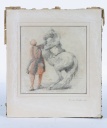 Dessin : homme tenant un cheval - Collection Robert-Glétron