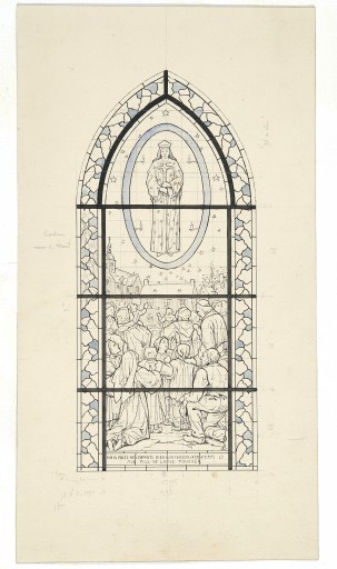 Ensemble de 3 verrières historiées : apparitions de la Vierge à Pontmain et à Lourdes, baptême du Christ (baies 9, 10 et 13) - Église paroissiale Saint-Aubin, Vautorte