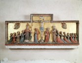 Retable : Crucifixion entourée de donateurs - Église paroissiale et prieurale Notre-Dame, Saulges