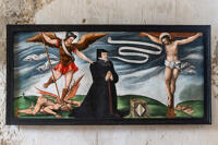 Tableau : La Crucifixion avec donatrice, église paroissiale Saint-Georges de Saint-Georges-de-la-Couée