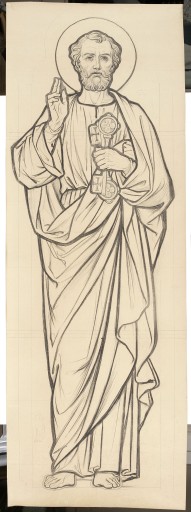 Ensemble de 3 verrières à personnage et de 5 verrières décoratives : saint Pavin, saint Pierre, saint Julien, emblèmes eucharistiques (baies 200 à 202, 100 à 104)