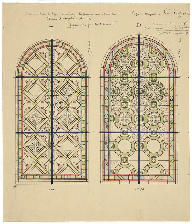 Ensemble de 4 verrières décoratives (baies 1 à 4) - Église paroissiale Saint-Martin, Ambrières-les-Vallées (Cigné)