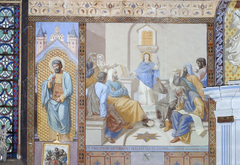 Peintures monumentales : vie du Christ, Trinité, litanie des saints, saint Raymond Nonnat rachète un captif
