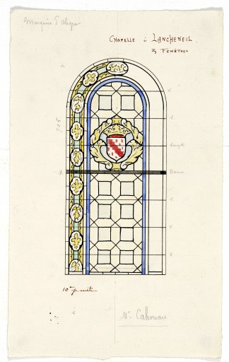 Ensemble de 3 verrières héraldiques (baies 0 à 2) - Château de Lancheneil, Nuillé-sur-Vicoin