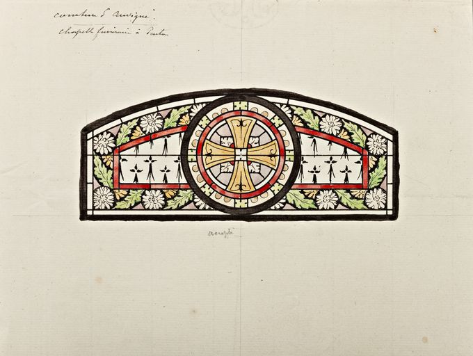 Ensemble de 3 verrières décoratives - Chapelle funéraire de la famille d'Andigné, Marigné-Peuton