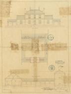 Projet d'école de garçons pour Vix, par Victor Clair : élévation nord, plan du premier étage, coupe nord-sud, 31 janvier 1865.