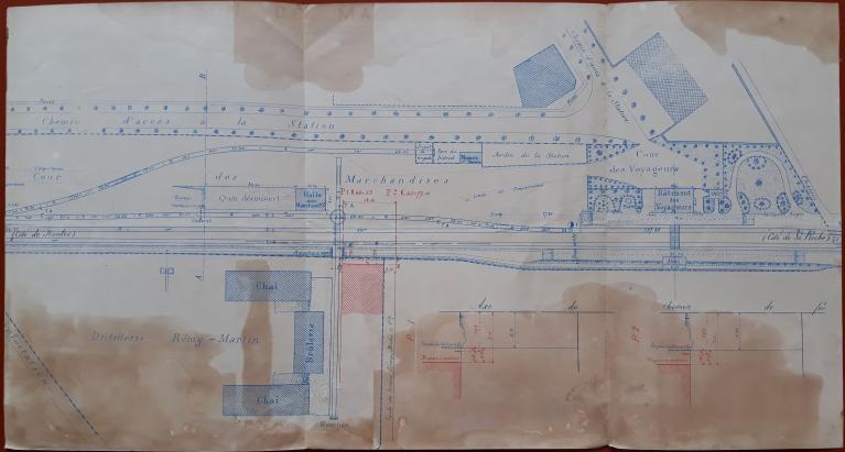 Extrait du plan général de la gare de Machecoul pour être joint aux observations sur la demande d’alignement de Mrs Rémy-Martin et Cie, 27 décembre 1888.