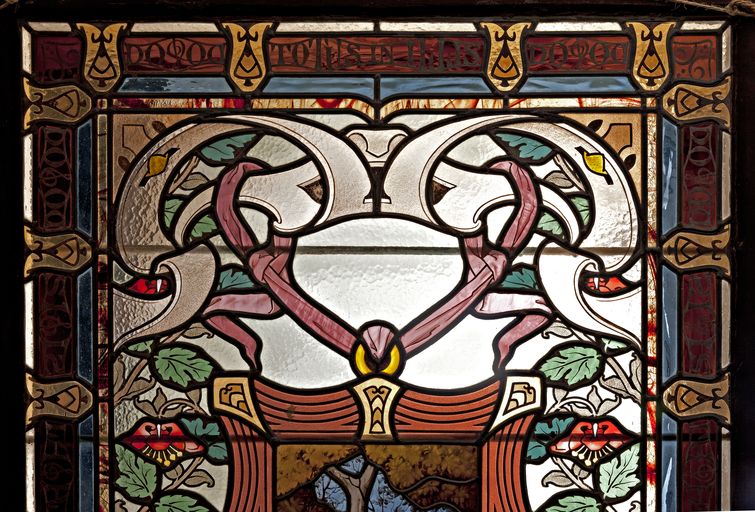 Ensemble de 2 verrières : emblèmes de la peinture et de la musique - Manoir du Grand-Saultray, Saint-Denis-d'Anjou