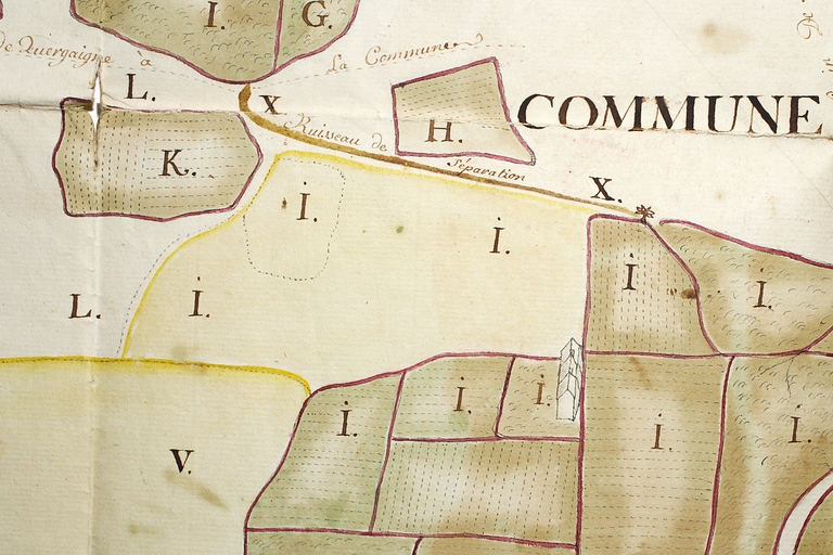 Métairie, terre et lande de La Lande (fief d'Escoublac). Plan terrier toisé et dessiné par V. Lhermite du Croisic, 1753.