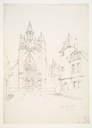 La place de la Psalette avec la façade ouest de la collégiale Saint-Aubin, mine de plomb de Jean Grigny, 1892.