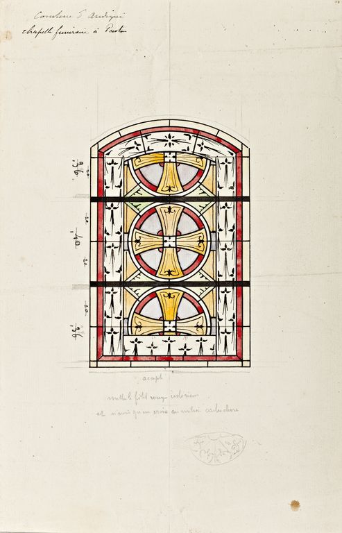 Ensemble de 3 verrières décoratives - Chapelle funéraire de la famille d'Andigné, Marigné-Peuton