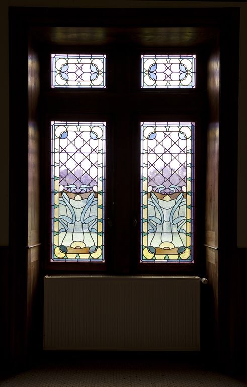 Ensemble de 6 verrières géométriques et d'1 verrière décorative - Logement patronal de l'usine Pellier, Brives, Mayenne