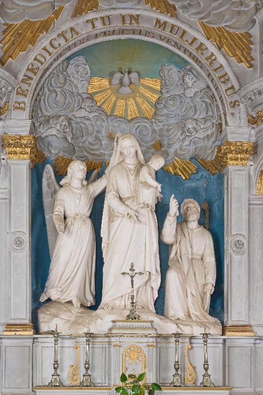 Groupe sculpté : la Vierge à l'Enfant accompagnée d'un ange et de saint Joseph - Église Notre-Dame-de-l'Assomption, La Rouaudière