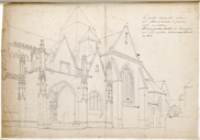 Porche sud et bras de transept. Dessin de l'architecte Gustave Bouregerel.