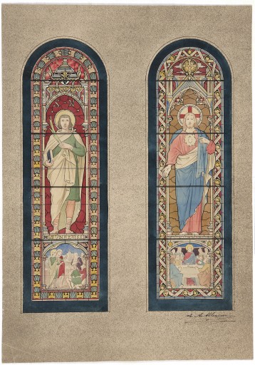 Ensemble de 3 verrières à personnage, de 4 verrières historiées et de 4 verrières décoratives - Église paroissiale Saint-Nazaire-et-Saint-Celse, Ruillé-en-Champagne