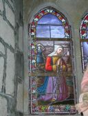 Ensemble de 2 verrières : Prière d'une femme à sainte Catherine ; Prière d'un pêcheur à saint Jacques