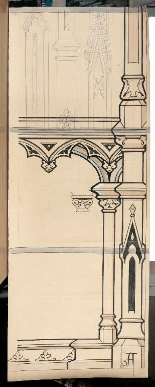 Ensemble de 2 verrières historiées : l'agonie au jardin des oliviers, la Vierge intercédant pour l'Eglise auprès de la Trinité, le portement de croix, l'assomption (baies 3 et 4) - Église paroissiale Saint-Nicolas, Craon