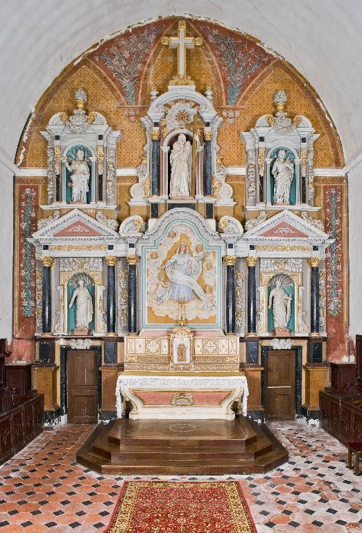 Ensemble du décor du maître-autel : autel, tabernacle, retable, peinture monumentale - Église paroissiale Notre-Dame-de-l'Assomption, La Rouaudière