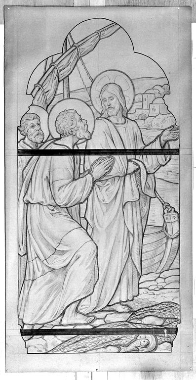 Ensemble de 6 verrières figurées décoratives et de 4 verrières décoratives : vie du Christ (baies 7 à 16) - Institution Saint-Louis, Saumur