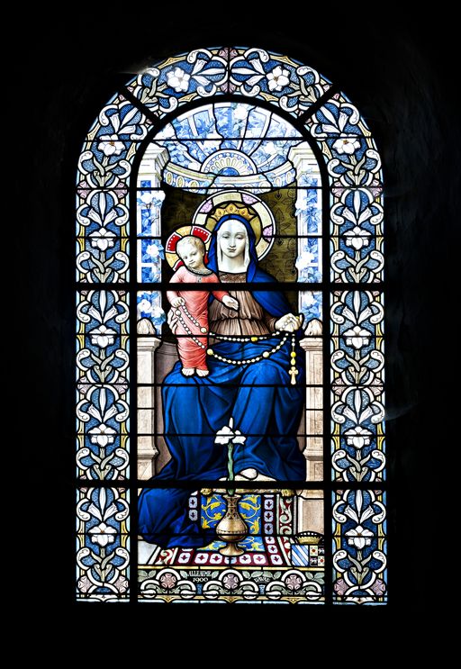 Verrière à personnages : Vierge à l'Enfant (baie 2) - Église paroissiale Saint-Sixte, La Chapelle-Rainsouin
