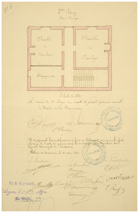 Hôtel de voyageurs des Trois Pigeons, puis maison, puis mairie et école de garçons, actuellement mairie, Montsoreau