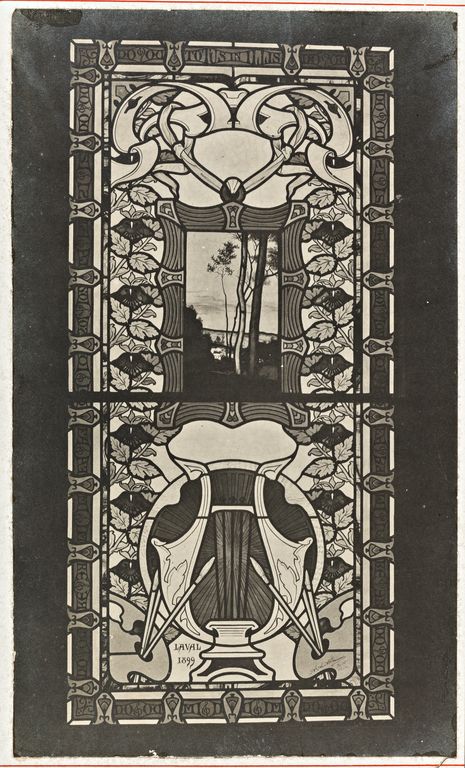 Ensemble de 2 verrières : emblèmes de la peinture et de la musique - Manoir du Grand-Saultray, Saint-Denis-d'Anjou
