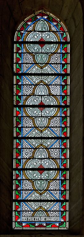 Ensemble de 10 verrières décoratives : les dix commandements (baies 13 à 22) - Église paroissiale Saint-Martin, Louverné